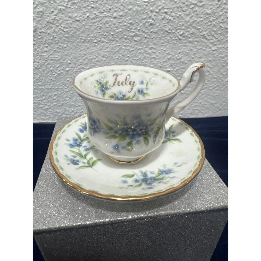 Royal Albert Flower of the Month July Miniature Cup and Saucer Forget-Me-Not